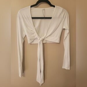 Garage Ivory Ribbed Long Sleeve Crop Top